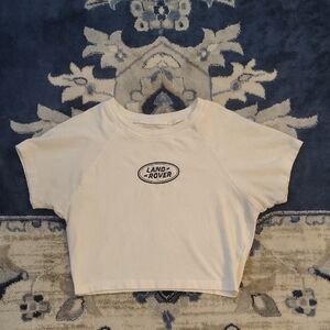 PacSun White Cropped Tee with Black Land Rover Logo